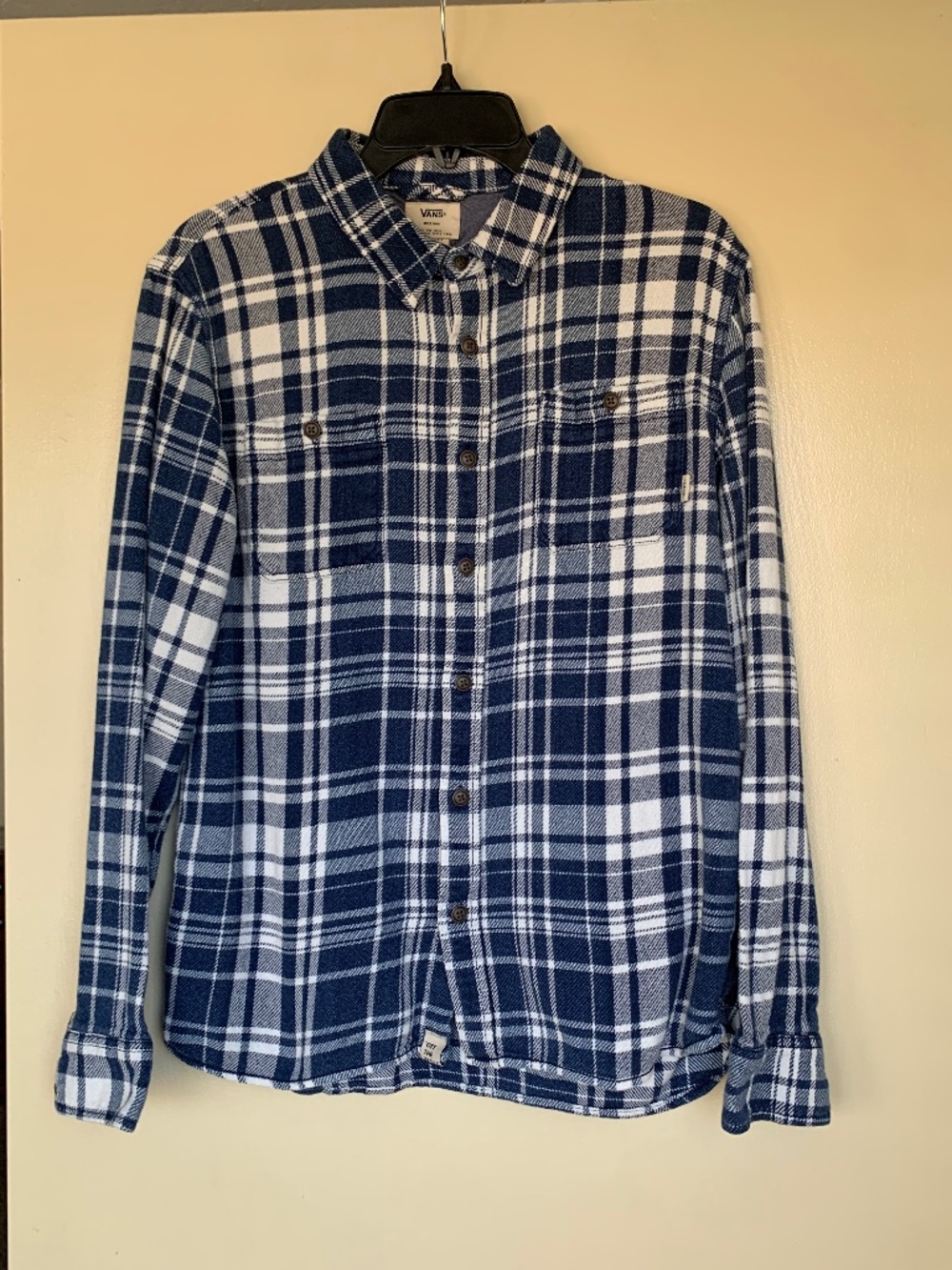 Vans Off the Wall Flannel Button Down Shirt Blue Plaid Streetwear Skater Sz.M